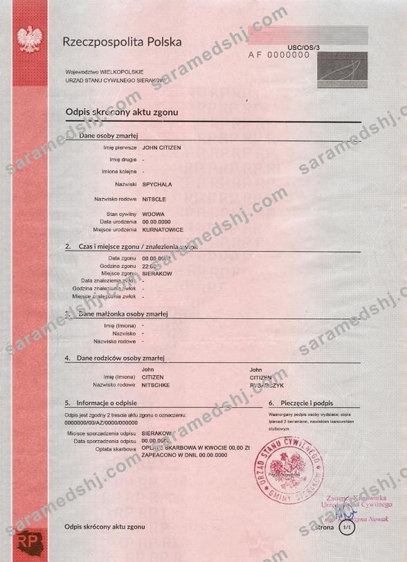 Poland death certificate